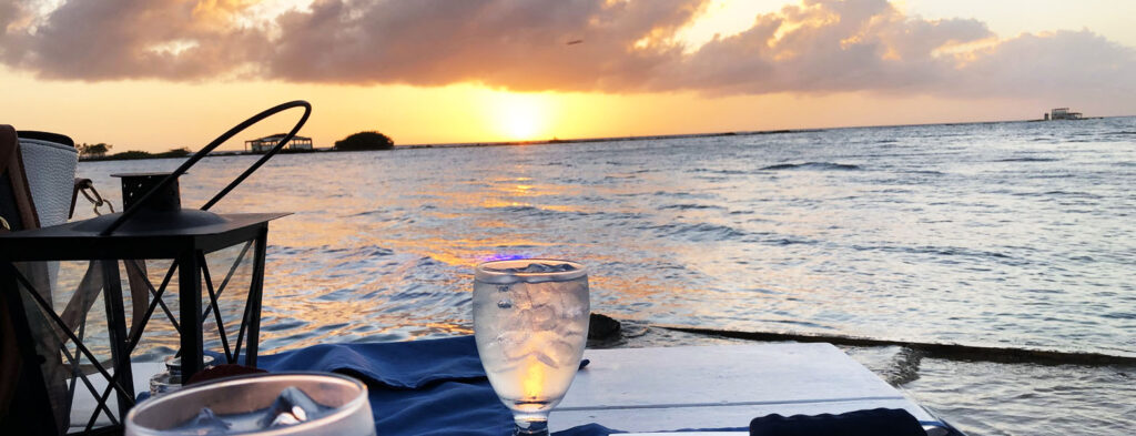 At the Caribbean: Flying Fishbone Aruba dining with a stunning sunset