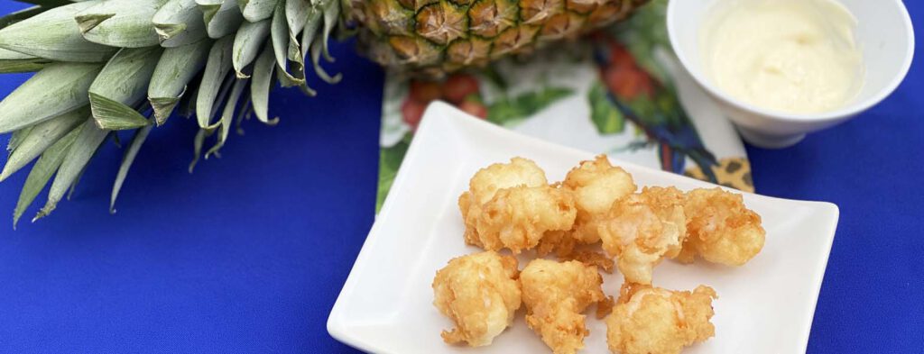 At The Caribbean: Food.. Coconut Shrimps with Piña Colada dip